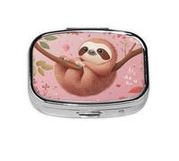 Generic Cute Sloth Print Square Pill Box-2 Compartment for Purse & Pocket Mini Metal Pill Holder Travel Pill Container