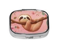 Generic Cute Sloth Print Square Pill Box-2 Compartment for Purse & Pocket Mini Metal Pill Holder Travel Pill Container