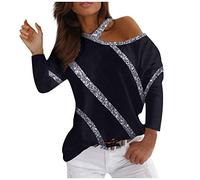 Generic Cute Summer Tops for Women, Cruise Outfits for Women 2024 Trendy Summer Sexy Slash Neck Cut Out Cold Shoulder Long Sleeve Sparkly Sequin Tops 70s Disco Party Glitter Blouses Black