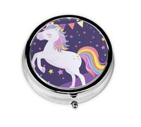 Generic Cute Unicorn Print Round Pill Box-3 Compartment Small Pill Case for Purse & Pocket Mini Metal Pill Holder Travel Pill Container