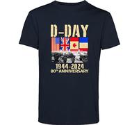 Generic D-Day T Shirt Normandy Landings Invasion 80th Anniversary 1944-2024 Remembrance Day Armed Forces UK Flag Canada US Flags Gift for GF/BF Gift for Friends Unisex Adult & Kids Top Navy