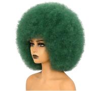 Generic Dark Green Kinky Curly Afro Wig, Synthetic Fiber Hair for Black Women, Versatile Halloween Fashion