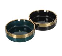 Generic Decorative Ceramic Ashtray Pair, Elegant Lightweight Portable Ash Holders for Patio and Outdoor Travel with Retro Round Shape