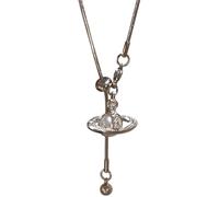 Generic Delicate Tassel Silver Pearl Planet Necklace, Titanium Steel, Adjustable Chain Jewelry, Zircon And Imitation Pearl For Girls And Women, Refined Present For Daily Or Party Wear