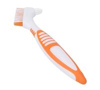 Generic Denture Toothbrush Dual Head Effective Plaque Removal Tool for Partial Half Complete Dentures Orange Plastic 1 Piece