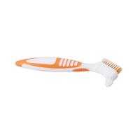 Generic Denture Toothbrush Safe Plaque Removal Dual Head Cleaning Tool for Partial Half Complete Dentures Orange Material for Denture Wearers