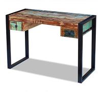 Generic Desk Solid Reclaimed WoodDesk, Vintage Style Wooden Table for Your Home, Strong Steel Frame, 2 Drawers for Storage, Handmade With Retro Style, Unique and Durable, With Stable and (110 x 50 x