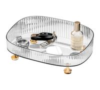 Generic Desktop Vanity Makeup Organizer, Perfume Tray PET, Countertop Bathroom Storage, Nordic Style Tray with Golden Entrance Feet, Wavy Clear Design for Keys & Cosmetics