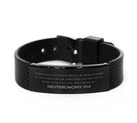 Generic Deuteronomy 31:6 Christian Black Shark Mesh Bracelet Gifts, Faith Message Prayer Bracelet for Women Men, Bible Verse Inspirational Mantra Adjustable