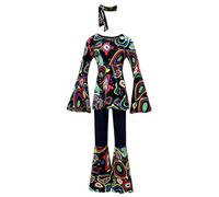 Generic Disco Outfit Hippie Costume for Women, 60s 70s Outfit Abba Flower Power Top with Flared Sleeves, Bell-Bottom Pants Headband Hippie, Carnival Women, black, M