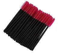 Generic Disposable Eyelash Brush Set Easy Apply Makeup Wands for Eyelash Makeup for Women Plastic + Cotton 100pcs Pink Blue Rose Red Black Yellow (Rose Red)