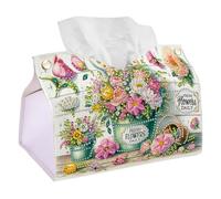 Generic DIY Diamond Art Tissue Box Holder Flowers PULeather Diamond Art Desktop Organizer Resin Rhinestone Storage Organizers Gem Art Home Office Decor Craft Gift for Women