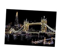 Generic DIY Night Scene Scratch Painting Kit Tower Bridge London 4pcs Scratch Papers for Including Bamboo Stick, Gold Pen and Black Brush, City Drawing Supplies for Art Crafts
