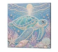 Generic DIY Pearl Painting with Wooden Frame 20x20cm Ocean Series | Canvas Bead Art Full Set Dot Pen Tray Wax for Home Wall Decor Beginners Friends Family Gift