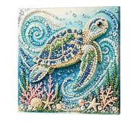 Generic DIY Pearl Painting with Wooden Frame 20x20cm Ocean Series | Canvas Bead Art Full Set Dot Pen Tray Wax for Home Wall Decor Beginners Friends Family Gift