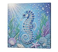 Generic DIY Pearl Painting with Wooden Frame 20x20cm Ocean Series | Canvas Bead Art Full Set Dot Pen Tray Wax for Home Wall Decor Beginners Friends Family Gift