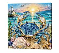 Generic DIY Pearl Painting with Wooden Frame 20x20cm Ocean Series | Canvas Bead Art Full Set Dot Pen Tray Wax for Home Wall Decor Beginners Friends Family Gift