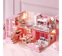 Generic DIY Pink Dollhouse Kit Cute Handmade Wooden Miniature Doll House Model for Home Decoration and Kids Gift Eco-Friendly Material