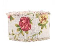 Generic DIY Printed Burlap Ribbon Flower Design 10m Roll for Bridal and Birthday Decorations Vintage Jute and Red Color 5cm Width