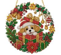 Generic DIY Rhinestone Crystal Mosaic Kit Christmas Puppy 9.45x9.45in | Resin Rhinestone Drills on PET Base with Metal Hanging Chain Drill Pen Tray And Adhesive Wax Included