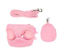 Generic Dog Cat Harness Leash with Rhinestone Decoration, Adjustable Pet Vest Traction Rope Set for Walking, Premium Polyester Fabric (S)