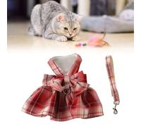 Generic Dog Harness Dress Stylish Cute Bowknot Plaid for Weddings Parties, Comfortable Polyester Material 1 Piece (L)