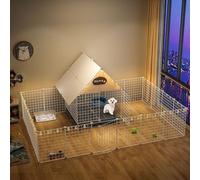 Generic Dog Playpen - Diy Pets Playpen,cat Cage Dog Pen Indoor Small Animal Cage for Indoor Outdoor Use Metal Wire Yard Fence for Puppy, Kitten, Guinea Pigs, Bunny(White-219 * 147 * 95cm)