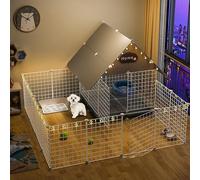 Generic Dog Playpen - Diy Pets Playpen,cat Cage Dog Pen Indoor Small Animal Cage for Indoor Outdoor Use Metal Wire Yard Fence for Puppy, Kitten, Guinea Pigs, Bunny, Black-147x147x95cm (Black147*147 *
