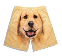 Generic Dog Printed Shorts, Unisex Adult, Animal Lovers, Outdoor Enthusiasts, Yellow, Cartoon Pattern, Polyester, Loose Fit, High Rise, Casual, Beach Activities, Size L