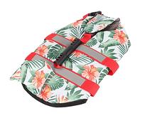Generic Dog Swimming Life Jacket Hawaiian Style Reflective Stripe Loop and Hook Design, Superior Buoyancy Pet Life Vest, for Emergency, Polyester Material (L)