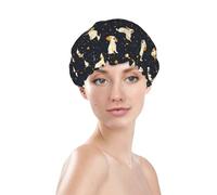 Generic Dogs And Stars Print Shower Cap, Waterproof Reusable Bath Caps For Women Hair, Double Layers Elastic Shower Hat Hair Protection
