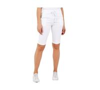 Generic Dolce Fashions® Ladies Stretch Plain Magic Italian Shorts - Womens Comfy Crushed Casual Summer Short Joggers Stretchy Capri Bottom Pants (White, UK 8-14)