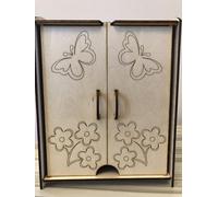 Generic Doll Wardrobe - Wooden, Medium, Natural, Classic, Traditional, 1:12 Scale, Unisex, Butterfly Theme