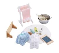 Generic Dollhouse Bathroom Accessories, 1:12 Scale Miniature Bathroom Set with Towel Rack Bucket Furniture Toys for Collectors Model Houses