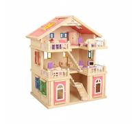 Generic Dollhouse House Playset With Three Level Layout Balconies And Staircases Buildable Rooms For Role Play And Storytelling Suitable for Children Playroom Family Time Gift Giving, Pink