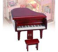 Generic Dollhouse Mini Wooden Grand Piano Set Exquisite Durable Decoration for 1:12 Dollhouse Living Room (Red)