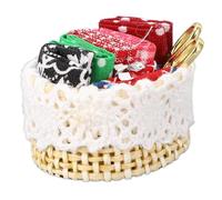 Generic Dollhouse Miniature Exquisite Sewing Basket Kit Realistic Fabric Scissors Set for Doll House Decoration Living Room, 1:12 Scale, Premium Wood Bamboo