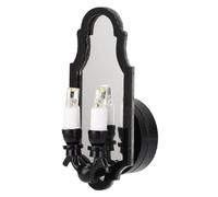 Generic Dollhouse Mirror Wall Light Double Head Lamps Elegant Design for 1:12 Scale Dollhouse Decoration Black Frame
