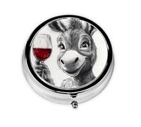 Generic Donkey Drinking Beer Print Round Pill Box-3 Compartment Small Pill Case for Purse & Pocket Mini Metal Pill Holder Travel Pill Container