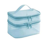 Generic Double Layer Cosmetic Bag Travel Makeup Bag Smooth Zipper Clear Large Capacity Makeup Organizer Case for Brushes Set Cosmetics Manicure Sets, Blue