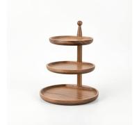 Generic Double Layer Multi Level Desktop Organizer Wood Storage Tray Two Tier Design Constructed with Walnut and Metal Suitable for Kitchen Entryway Desk, Acacia Wood, Round, Three-Tier Key Tray