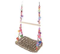 Generic Double Layer Parrot Hammock Swing Toy Made of Straw Woven and Wood for Parrot Cage, for Exploring and Adventuring Small Pets in Bird Cage