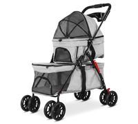 generic Double Pet Stroller for 2 Small Dogs or Cats Foldable Double Cat Stroller with Safety Belts Cup Holder and Lockable Wheels Travel Carriage Ideal for Multi-Pet Homes
