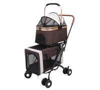 Generic Double Pet Stroller for Small Dogs Cats, Foldable Dog Stroller with 2 Detachable Carriers and 4 Wheels, Lockable Wheels Safety Belts for Multi Pet Homes Walks Travel