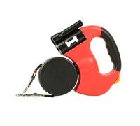 Generic Double Retractable Dog Leash Ergonomic Non-Slip Handle with LED Light for Two Dogs Walking (Red Battery Version)