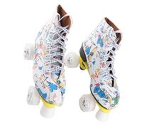 Generic Double Row 4 Wheel Graffiti Roller Skates for Kids and Adults, Durable Skating Shoes with Front Support and Breathable Design, White Color, 2 Pairs Skates for Indoor and Outdoor Use (39)