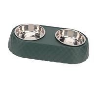 Generic Double Stainless Steel Pet Bowls Non Slip for Small To Medium Dogs and Cats, Easy To Clean for Home Kitchen, PP Bowl Holder, 13.4 * 6.9 * 2.6in (Dark Green)