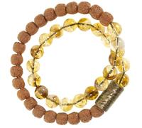 Generic Double-Strand Citrine Bodhi Seed Bracelet With Brass Accents - Natural Gemstone, Elastic Cord, Stylish Beaded Design