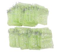 Generic Drawstring Sheer Mesh Bag Star Pattern Exquisite Transparent Gift Bags for Weddings and Parties 50PCS (Light Green)