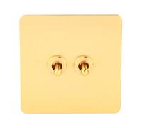Generic Dual Control Toggle Switch Imitation Gold Sturdy Stainless Steel Panel Wall Switch for Hotel Apartment 86 X 86mm